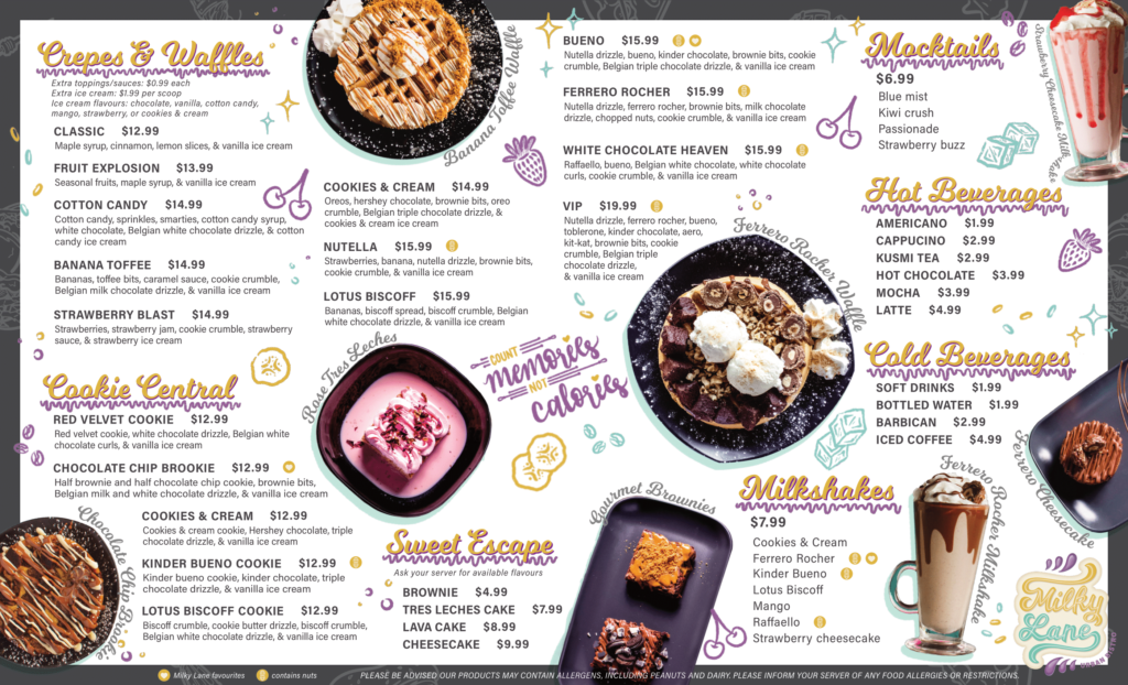 Menu Milky Lane Cafe