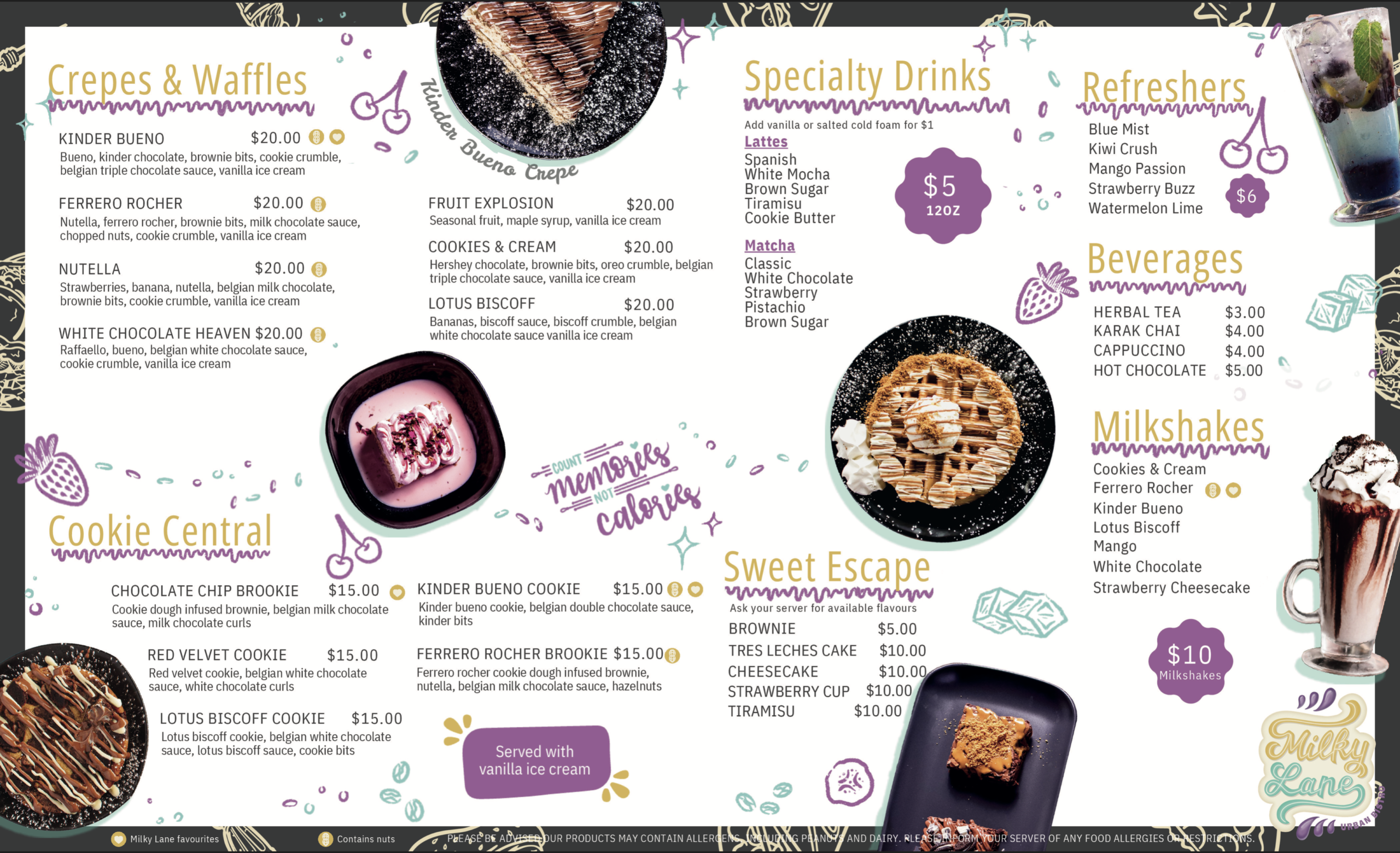 Milky Lane Cafe Menu